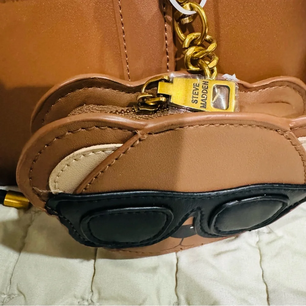 Steve Madden Brown Bthorne Nutshell with Teddy Bear Charms Crossbody Satchel Bag